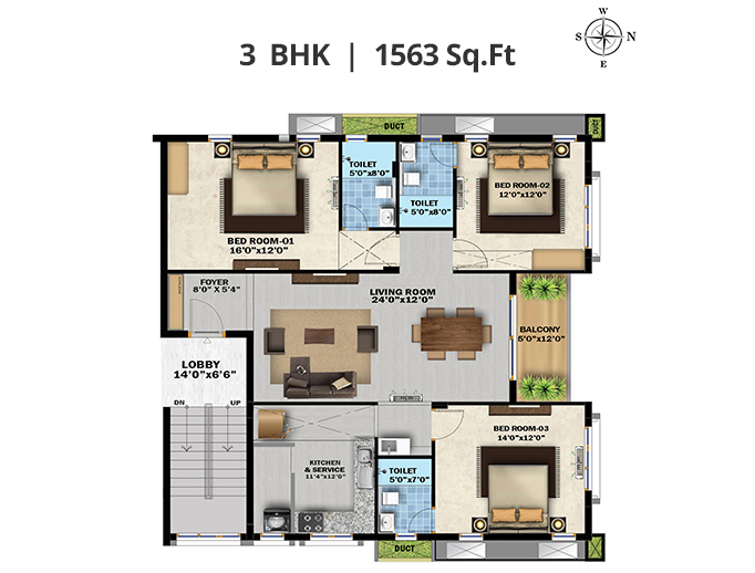 3 BHK | 1563 SQ.FT