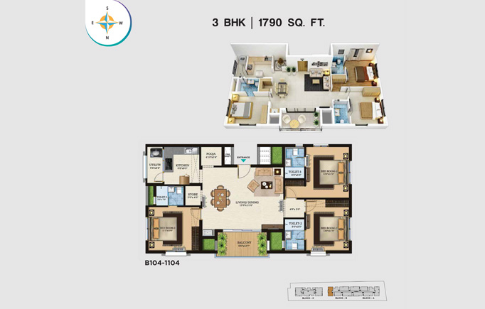 3 BHK - 1790 SQ.FT.