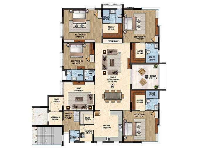 Podium-4BHK - 3681 SQ.FT Floor Plan