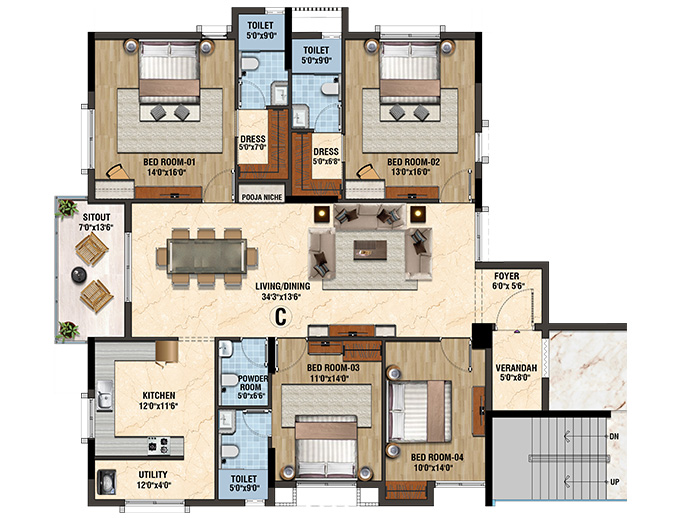 Podium-4BHK - 2601 SQ.FT Floor Plan